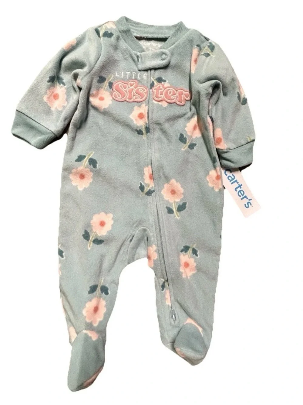 Baby Girl Footie Pajamas Little Sister Clouds Dogs Size 0-3 Months
